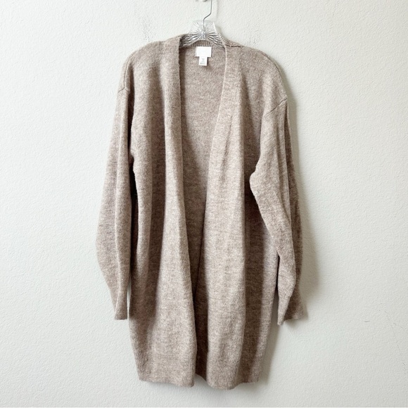 H&M Elegant Heather Tan Beige Open-Front Long Oversized Wool Cardigan Sz M - Picture 3 of 15